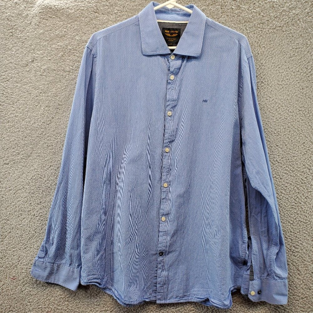 PME Legend Men's Shirt Blue Woven Long Sleeve Business Casual 3XL XXXl‎